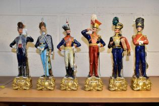 SIX CAPODIMONTE BRUNO MERLI FIGURES OF SOLDIERS IN HISTORICAL COSTUME OF 1798-1844, modelled as