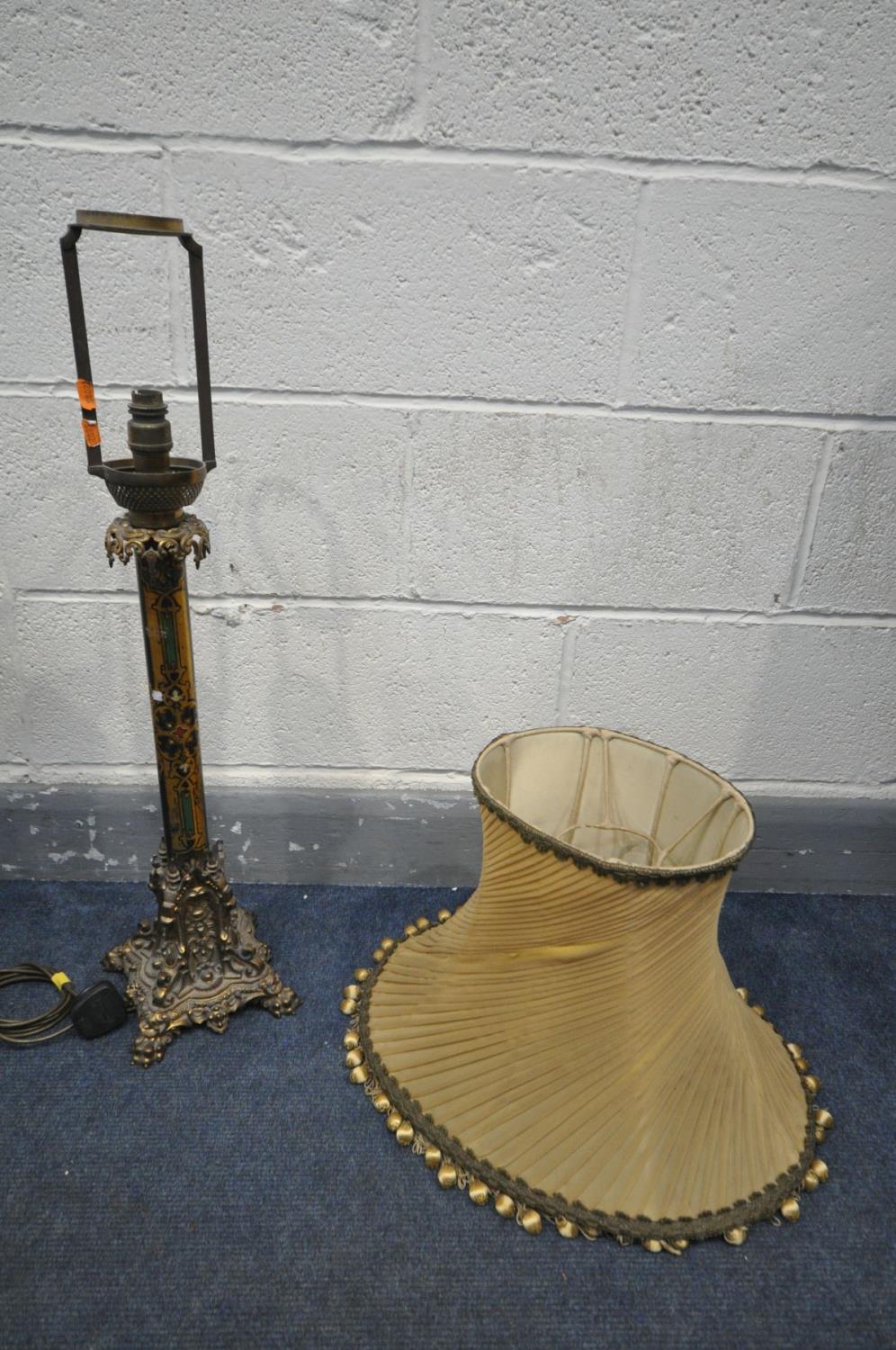 A 19TH CENTURY OIL LAMP, converted to a table lamp, lacks original upper fittings, the base with