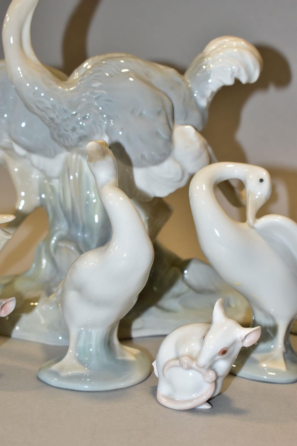 TWO DANISH B & G PORCELAIN FIGURES OF MICE, A NAO OSTRICH GROUP AND SIX LLADRO DUCK FIGURES, the - Bild 4 aus 8
