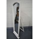 A LARGE WHITE FOLDING CHEVAL MIRROR, width 51cm x height 179cm