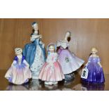 FIVE ROYAL DOULTON FIGURINES, comprising Lily HN 1798, Dinky Do HN 1678, Marie HN 1370, The