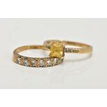 A 9CT GOLD DIAMOND HALF ETERNITY RING AND ONE OTHER, the first designed with a row of seven round