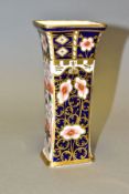 A SMALL ROYAL CROWN DERBY IMARI VASE of tapering rectangular form height 13cm, pattern number