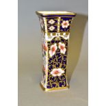 A SMALL ROYAL CROWN DERBY IMARI VASE of tapering rectangular form height 13cm, pattern number
