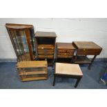 A SELECTION OF OCCASIONAL FURNITURE, to include a walnut demi lune China cabinet (missing one