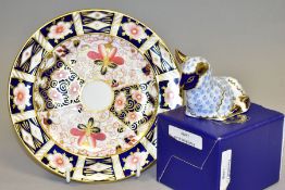 A BOXED ROYAL CROWN DERBY LAMP PAPERWEIGHT, dull gold button stopper, together with a Royal Crown