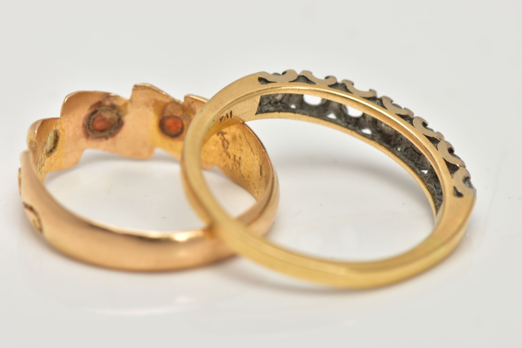 AN 18CT GOLD RING AND A DIAMOND HALF ETERNITY RING, the first a late Victorian ring, designed with - Image 4 of 4