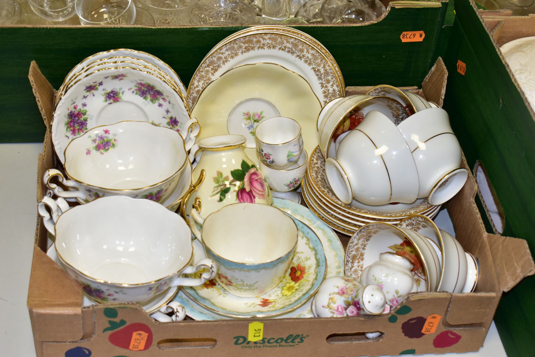 FIVE BOXES OF CERAMICS AND GLASSWARES, to include four Royal Albert Violetta soup bowls and saucers, - Image 2 of 6