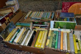 SIX BOXES OF BOOKS, containing a collection of approximately 215 titles in paperback and hardback