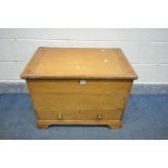 A LATE 20TH CENTURY PINE MULE CHEST, with hinged lid and single drawer, with twin brass handles to