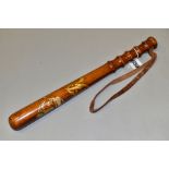 POLICE INTEREST: A WOODEN TRUNCHEON, with printed crown and GR cypher for King George V, turned