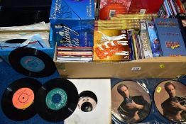 FOUR BOXES AND ONE CARRYCASE OF RECORDS AND CDS, to include over eighty singles including Jackie