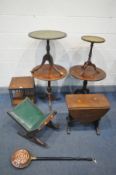 A SELECTION OF OCCASIONAL FURNITURE, to include a 20th century oak revolving bookcase, 37cm diameter