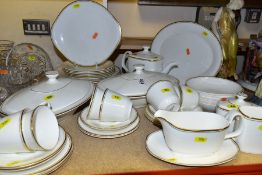 A FORTY FOUR PIECE ROYAL DOULTON GOLD CONCORD SERVICE, comprises jug, lidded sugar bowl, gravy