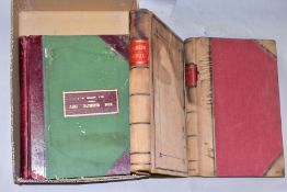 A BOX OF THREE UNUSED LEDGERS, with indexed pages, titled Tradesmen Ledger, Expenses Journal and