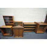 A SELECTION OF TEAK BOOKCASES, to include three sliding glazed bookcases, five various open