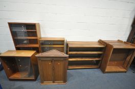 A SELECTION OF TEAK BOOKCASES, to include three sliding glazed bookcases, five various open