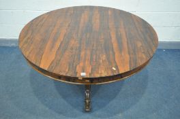 A WILLIAM IV ROSEWOOD CIRCULAR BREAKFAST TABLE, made by cabinet maker, Thomas Feetam of Hull, the
