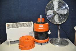 A VAX WET N DRY vacuum cleaner -missing pole along with an aluminium fan SCC016 and a Newlec panel