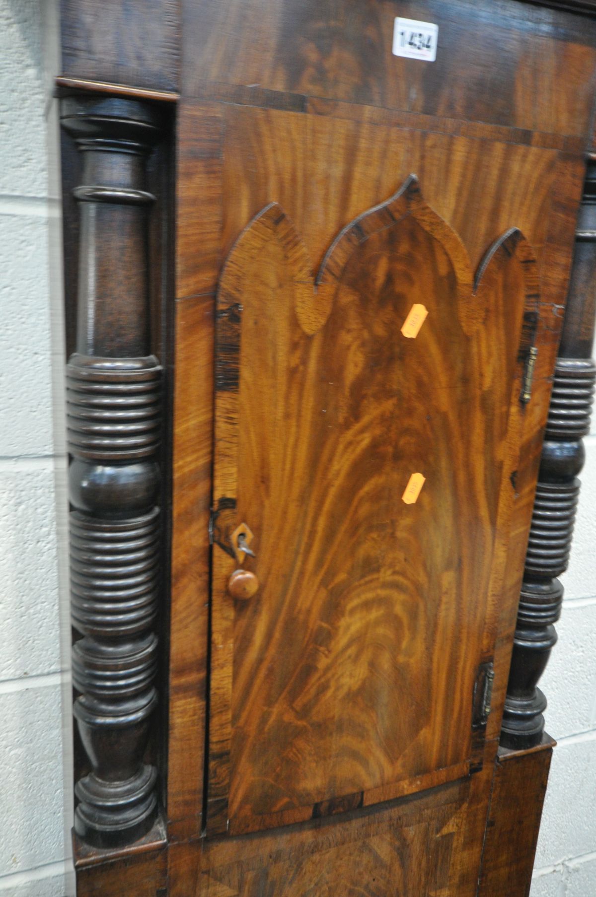 A VICTORIAN MAHOGANY AND CROSSBANDED EIGHT DAY LONGCASE CLOCK, the hood with a swan neck pediment, - Image 7 of 8