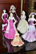 SIX COALPORT LADY FIGURES, comprising 'Ladies of Fashion- Carol, Figurine of the year 2003', limited