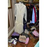 A QUANTITY OF LADIES CLOTHING IN SIX BOXES AND LOOSE, including a second half 20th century