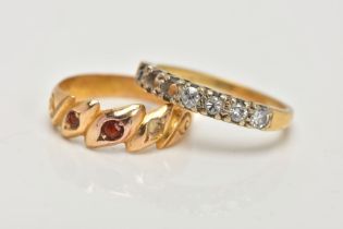 AN 18CT GOLD RING AND A DIAMOND HALF ETERNITY RING, the first a late Victorian ring, designed with