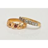 AN 18CT GOLD RING AND A DIAMOND HALF ETERNITY RING, the first a late Victorian ring, designed with