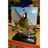 A GOLD LINE 'LORENZO SANDOMAR' SILVER AND GOLD PLATED MODEL OF AN ARAB DHOW, stamped 925 and