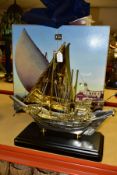 A GOLD LINE 'LORENZO SANDOMAR' SILVER AND GOLD PLATED MODEL OF AN ARAB DHOW, stamped 925 and