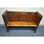 A VICTORIAN PINE CHURCH PEW, length 124cm x depth 42cm x height 85cm (condition - surface wear