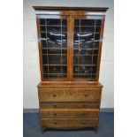 A LATE 19TH/EARLY 20TH CENTURY GEORGIAN STYLE MAHOGANY SECRETAIRE BOOKCASE, overhanging cornice,