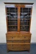 A LATE 19TH/EARLY 20TH CENTURY GEORGIAN STYLE MAHOGANY SECRETAIRE BOOKCASE, overhanging cornice,