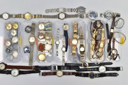 A SELECTION OF LADIES AND GENTS WRISTWATCHES, to include four small plastic boxes with various