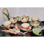 ELEVEN PIECES OF FRANZ PORCELAIN, including a milk jug and covered sugar bowl with dragonflies and