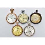 A BAG OF ASSORTED POCKET WATCHES, to include a silver cased open face pocket watch, white round