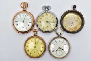 A BAG OF ASSORTED POCKET WATCHES, to include a silver cased open face pocket watch, white round