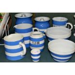 NINE PIECES OF T.G. GREEN CORNISHWARE, comprising two storage canisters heights 13cm and 15.5cm (