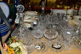 A GROUP OF CUT CRYSTAL, EMBROIDERED LINENS, SILVER AND PLATED CUTLERY, AND LADIES WRISTWATCHES, to