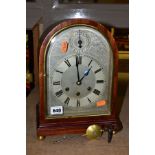 A GUSTAV BECKER DOMED MAHOGANY MANTEL CLOCK, with Roman numerals to the chapter ring, subsidiary