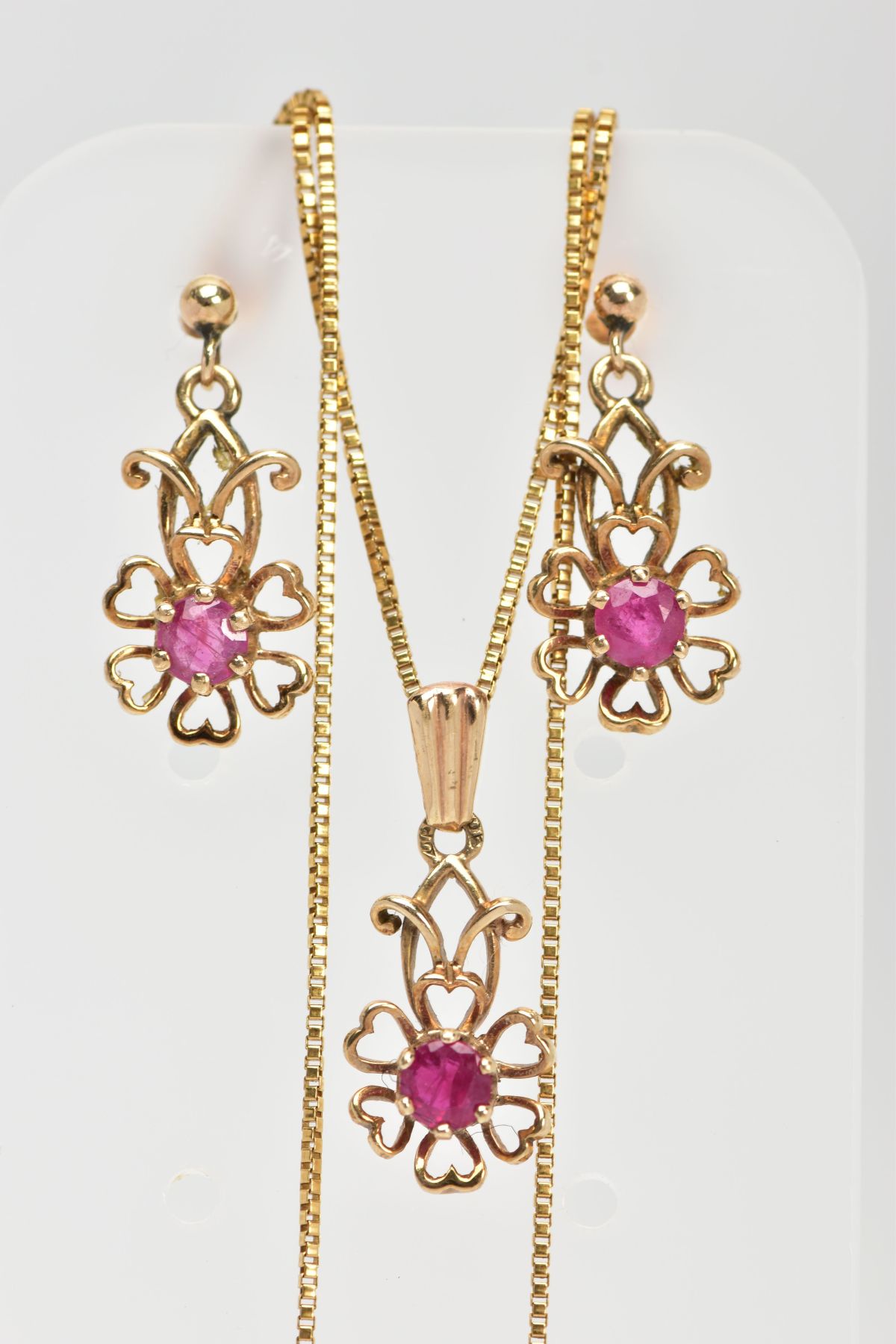 A MATCHING PENDANT NECKLACE AND EARRING SET, the pendant designed as an openwork flower, set with - Image 2 of 4