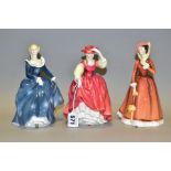 THREE ROYAL DOULTON FIGURINES, comprising Buttercup HN2399, Julia HN2705, and Fragrance HN2334 (