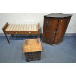 AN EDWARDIAN MAHOGANY DUET PIANO STOOL, length 98cm x depth 36cm x height 57cm, a 20th century oak