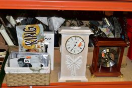 TWO BOXES AND LOOSE CLOCKS, METALWARES, PICTURE FRAMES AND ELVIS PRESLEY MEMORABILIA, to include two