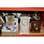 TWO BOXES AND LOOSE CLOCKS, METALWARES, PICTURE FRAMES AND ELVIS PRESLEY MEMORABILIA, to include two