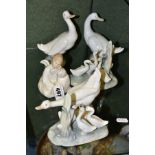 SIX NAO CERAMIC FIGURES/FIGURE GROUPS, comprising two figure groups of three ducks (one has a duck