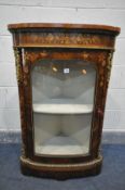 A 20TH CENTURY FRENCH BURR WALNUT, AMBONYA CROSSBANDED AND MARQUETRY INLAID CORNER CUPBOARD, with