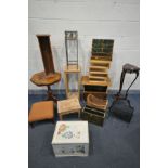 A SELECTION OF OCCASIONAL FURNITURE, to include a mahogany torchere stand (loose leg) four