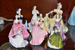 FOUR ROYAL DOULTON AND FIVE COALPORT LADIES, the Royal Doulton comprising 'Pretty Ladies -