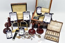 A BOX OF SILVER, DISPLAY BOXES AND STANDS, to include a cased set of six silver jubilee